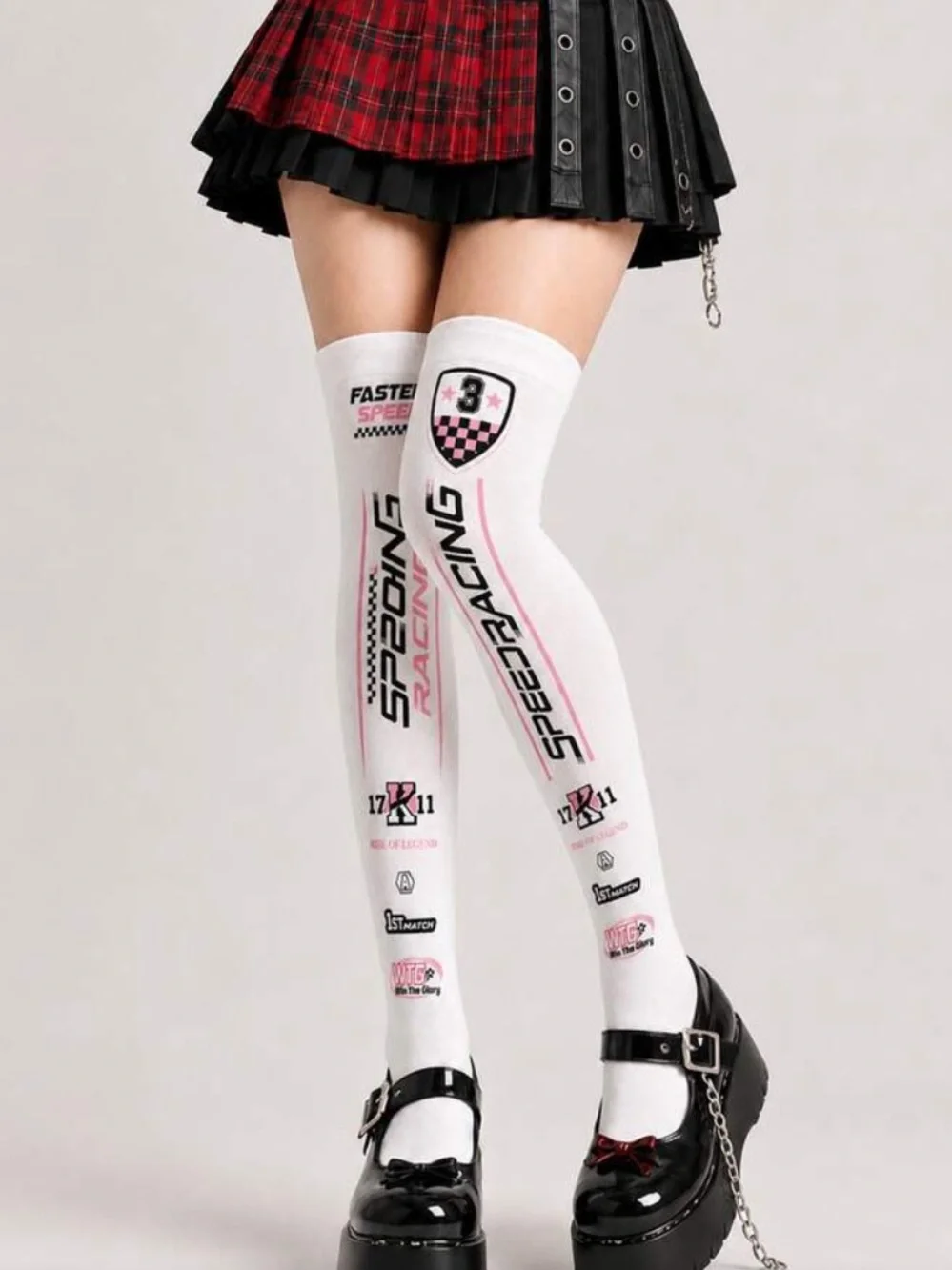 White Speed Racing Graphic Over-the-Knee Socks